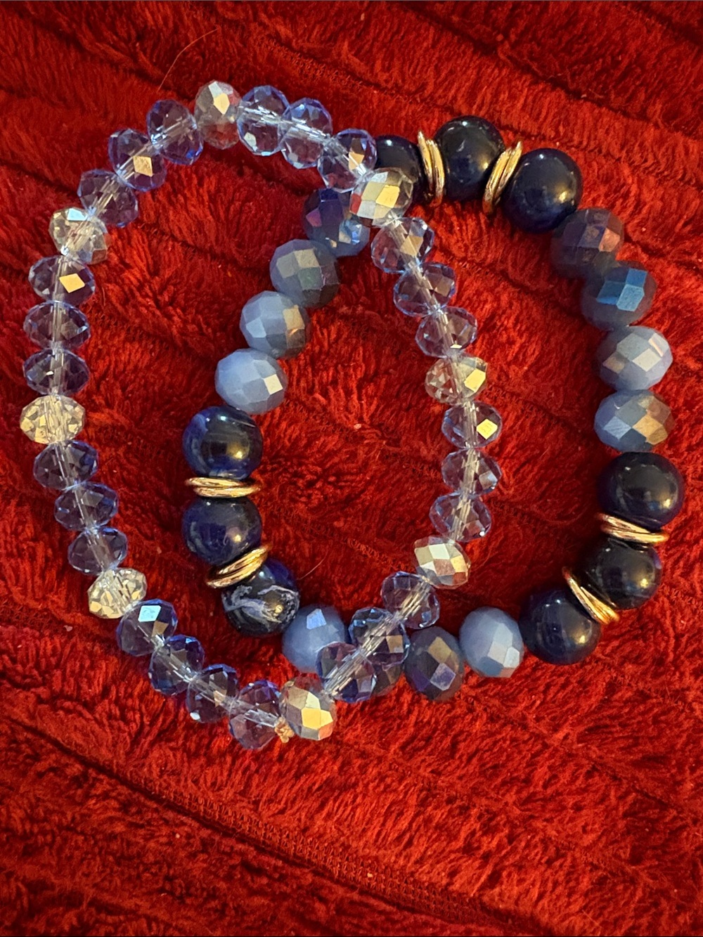 Blue Beaded Stretch Bracelet Set - Navy & Light Blue